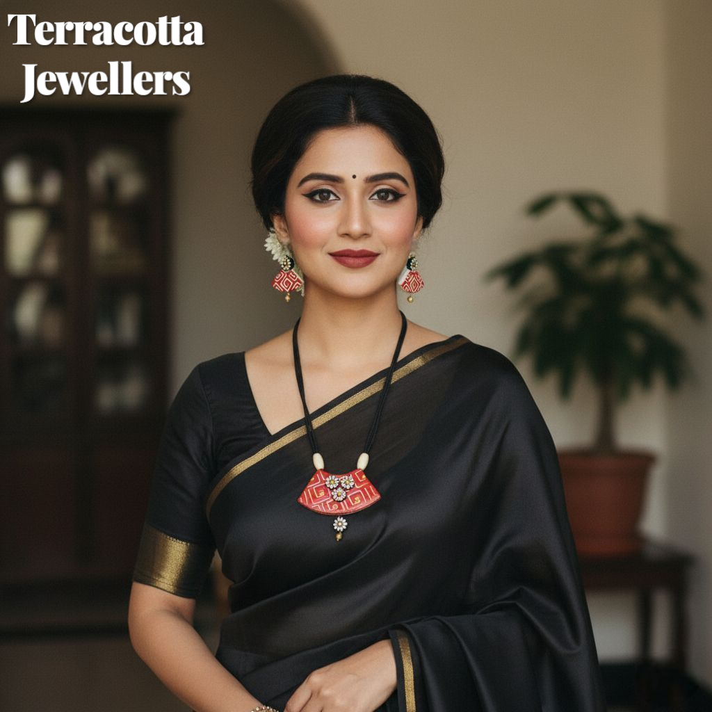 antique terracotta jewellery with terracotta jhumkas