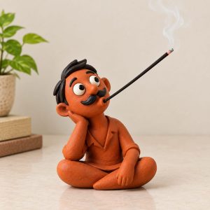 Quirky Mustache Man Mosquito Incense Stick Holder | Clay Figurine Burner